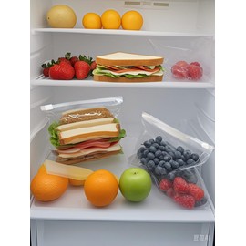 Slider Zipper Storage Bags Clear Sandwich Bags, Reusable freezer bags for Meat, Vegetables, BPA free, with Expandable Bottom, Easy Secure Slide, Easy On-To-Go, quart Ziplock Bag Organizer (50pcs)