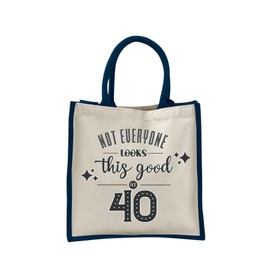 40th Birthday Tote Bag Gifts for Women - Cotton Jute Shoulder Bag, Reusable Bags for Shopping, Gift bags, Book Bag, Travel Bag, Shopper Bags - This Good - Navy - S