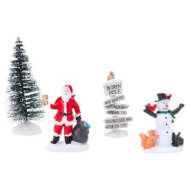 Toyland® Mini Resin Christmas Collectible Ornament - Village Scene Accessories - Christmas Figures (Santa, Snowman, Tree & North Pole Sign 10cm x 4cm)
