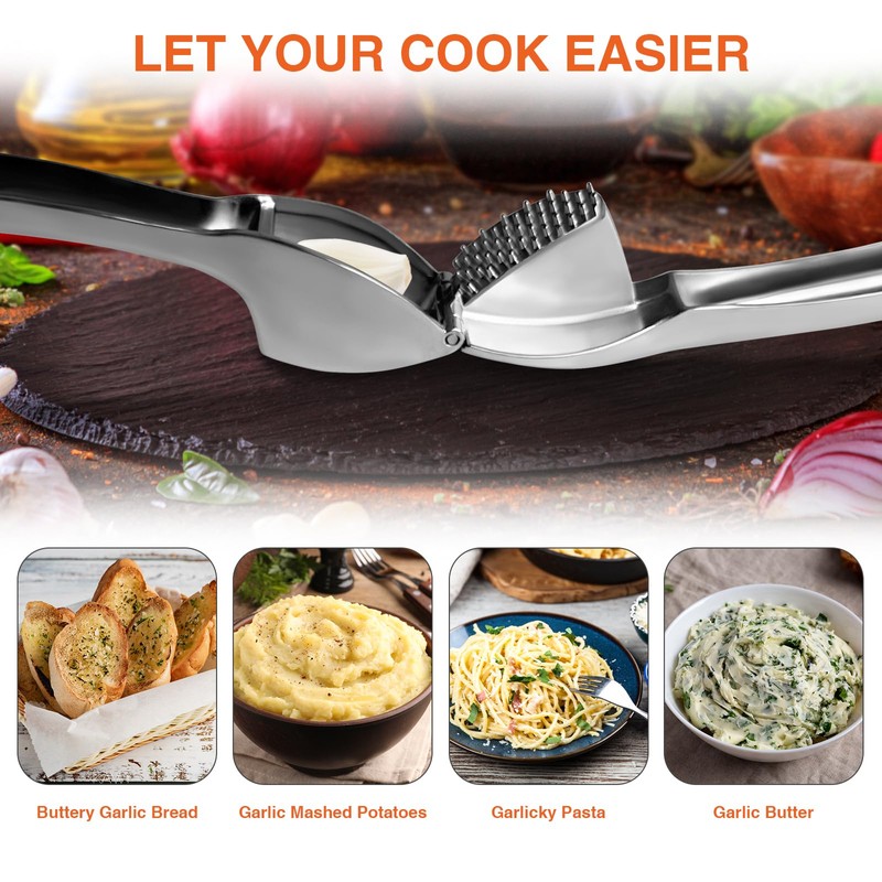 Premium Garlic Crusher, Heavy Duty Kitchen Garlic Press, Efficiently Squeezes