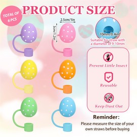 FYSUIMU 6Pcs Easter Silicone Straw Cover Cap Spring Pastel Egg Reusable Straw Topper Protector Lid Straw Topper for 0.4 Inch Straws, 30/40Oz Tumbler Cup Accessories