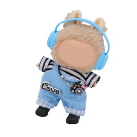 15-17cm Doll Clothes - Luxury Chic Style Set for 17cm Dolls, Premium Doll Outfit with Accessories-Blue Rompers + Black Striped T-Shirt + Shoes + Headset + Camera
