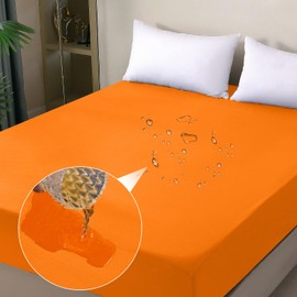 ohano Waterproof Mattress Protector, 90 x 200 cm Fitted Sheet, Waterproof and Breathable Mattress Cover, Incontinence Mattress Topper, Moisture Protection, Fitted Sheet, for All Seasons, Orange