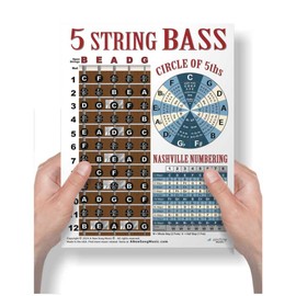 A New Song Music Laminated 5 String Bass Fretboard Notes Chart Nashville Number System & Circle of 5ths Easy Instructional Poster for Beginner for Notebook 2024-8.5" x 11"