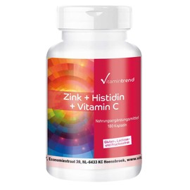 Zinc + Histidine + Vitamin C - High Dose - Vegan - 180 Capsules - for the Immune System Vitamintrend®