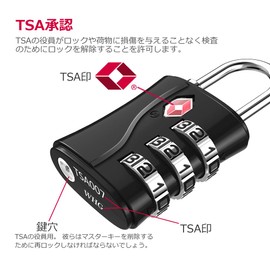 ZHEGE TSA Lock 2 Pieces and Elastic Wire (Total Length 80cm) for American Travel Luggage, Gym Locker, Bag Lock, 3-Digit Dial Lock Padlock, Japanese Instructions (Black)
