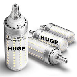 Big 1.57x 5.03 inch, E12 150w Replacement LED Candelabra Bulbs C7,6000K Daylight Bright,2200 lm T6 E12 15W LED Chandelier Light Bulbs for Ceiling Fan Pendant Lighting Floor Lamp,Non-dimmable,4 Pack