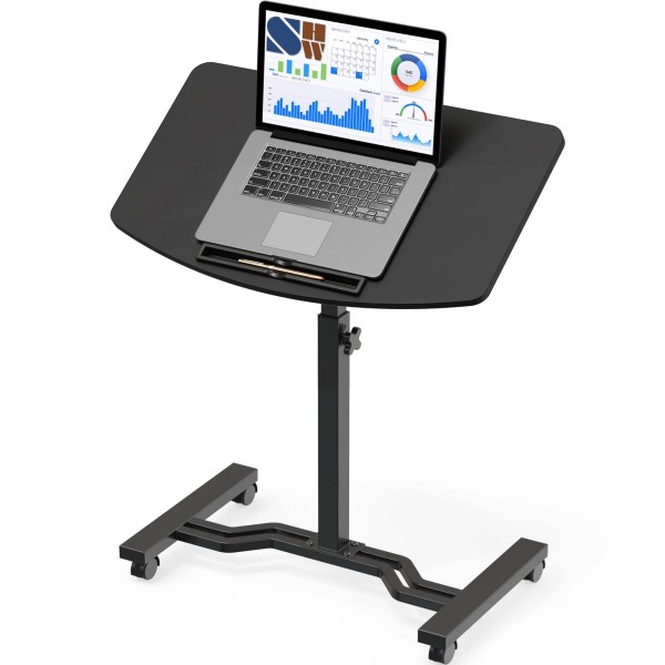 SHW Height Adjustable Rolling Laptop Cart with Tilting Desktop Black
