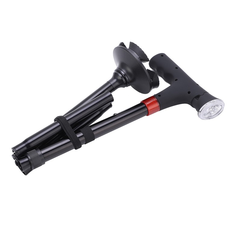Aluminum Alloy Folding Light Cane Elderly Four‑legged with Lamp Non‑slip