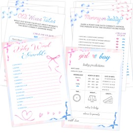 Kihraw Baby Gender Reveal Games for Guests - 4 Funny Baby Shower Games, Boy Or Girl Gender Reveal Prediction Cards, Old Wives Tales，50 Double-Sided Cards & 1 Play Rules