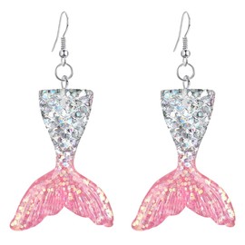 CHUNYANAN Unique Elegant Colorful Princess Mermaid Dangle Drop Earrings for Women Lovely Temperament Sparkly Bohemian Earrings Jewelry Gift (10 Fishtail earrings)