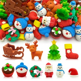 LanMa 30PC Christmas Erasers for Kids Animal Puzzle Eraser Desk Pets for Kids Classroom Rewards Party Favors Holiday Erasers