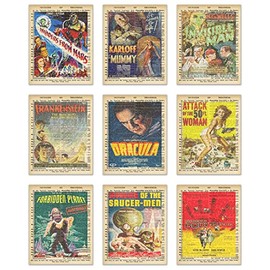 Vintage Sci-Fi Movie Dictionary Posters, 1950s movie posters, classic movie posters, vintage movie posters, classic Sci-Fi movie posters, horror movie merchandise, set of 9 (8 inches x 10 inches)