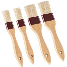4 Pieces Pastry Brushes Basting Oil Brush with Boar Bristles and Beech Hardwood Handles Barbecue Oil Brush for Spreading Butter Cooking Baking Brush (1 Inch, 1 1/2 Inch)