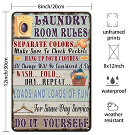 Funny Laundry Room Rules Metal Tin Sign Vintage Wall Art Decor for Bathroom Home Washroom 12x8 Inches