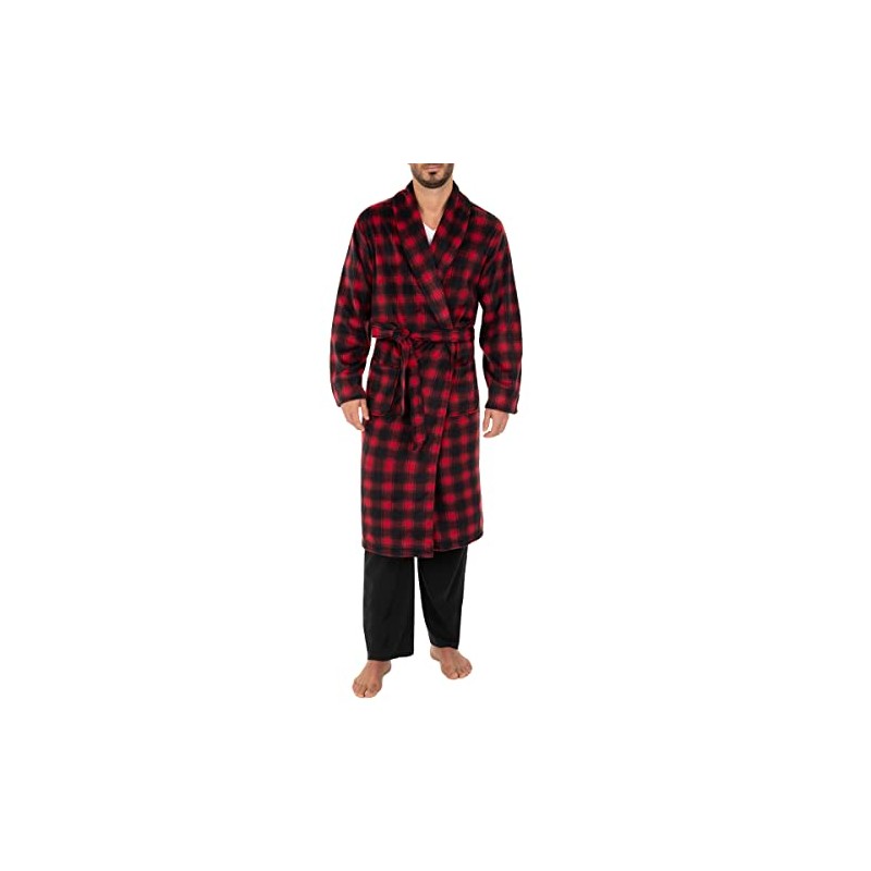IZOD Men's Micro Sueded Robe, Red, One Size