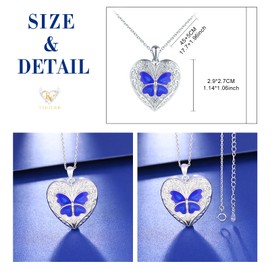 Butterfly Locket Necklace for Women That Holds Pictures:925 Silver Heart Photo Pendant Necklaces for Girls-Hypoallergenic Locket Necklace with Picture-Aesthetic Jewelry Lockets Gifts for Her Navy Blue