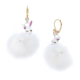 Betsey Johnson Womens Bunny Pom Pom Drop Earrings