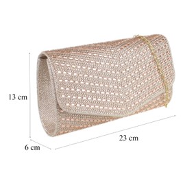 Girly Handbags Womens V Shape Diamante Clutch Bag Medium Rose Gold