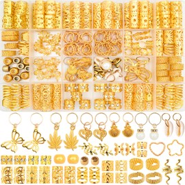 236PCS Gold Hair Accessories and Hair Beads: Hair Jewelry and Charms for Braids, Hair Rings, and Braid Accessories - Ideal for Dreadlock Accessories, Loc Jewelry and Hair Cuffs - Rave Hair Accessories