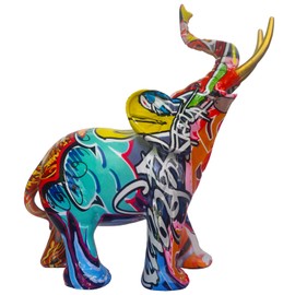 Elephant Decor, Wall Art Shelf Décor Accents Elephant Gifts for Women, Handcrafted Graffiti Elephant Statue Sculpture, Collectible Elephant Figurines for Home Office, Bookshelf, Desktop Decorations