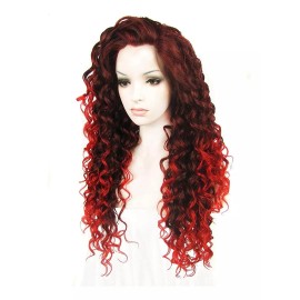 Ebingoo Rojo Negro Encaje Frente Peluca Rojo Rizado Peluca N
