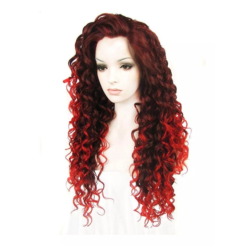 Ebingoo Rojo Negro Encaje Frente Peluca Rojo Rizado Peluca N