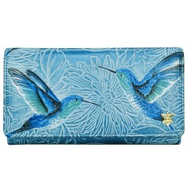 Anuschka Women’s Hand-Painted Genuine Leather RFID Blocking Accordion Flap Wallet - Tooled Birds Sky