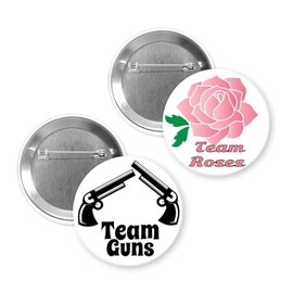 Gender Reveal Pin Party Favors, Guns Roses Pins, Baby Boy Girl, Baby Shower Party Favors Decorations, Black Pistol, Pink Rose, Pin Back Buttons, 2-1/4" pins
