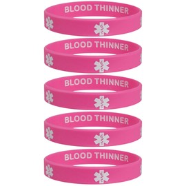 Blood THINNER Medical Alert ID Privacy Enhanced Silicone Bracelets Pink 5 Pack