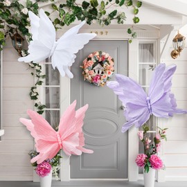 Honoson 3pcs Large Butterfly Party Decorations Hanging 3D Crepe Paper Butterfly Decoration Purple Pink White Giant Supply for Party Birthday Baby Shower Wedding Garden Wall(20 Inch)