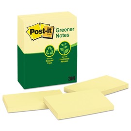 Post-it 655RPYW Recycled Note Pads, 3 x 5, Canary Yellow, 100-Sheet, 12/Pack