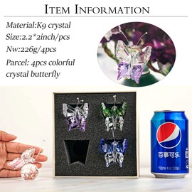 H&D HYALINE & DORA Set 4pcs Crystal Flying Butterfly with Ball Base Figurine Cut Glass Ornament Statue Animal Figurine Collection Home Wedding Office Table Decorations