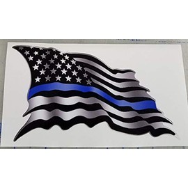 3D Flag with Gradient Flag White Single with Blue line only, I Make Decals ®, Funny, Humor, Hard Hat, Lunch Box, Tool Box, Helmet Stickers 5.5"x3.25"