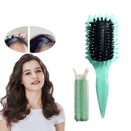 Zixrmor Set of 1 Curly Hair Comb and 1 Set Hair Root Fluffy Clip, You Can Control It Yourself Hair Curler, Perfect Combination Curly Hair Brush (Green)