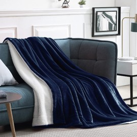 Walensee Sherpa Fleece Blanket (King Size 108”x90” Navy) Plush Throw Fuzzy Super Soft Reversible Microfiber Flannel Blankets for Couch, Bed, Sofa Ultra Luxurious Warm and Cozy for All Seasons