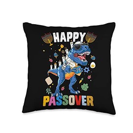 Matzah Menorasaurus T-Rex Dinosaur Happy Passover for Boys Throw Pillow