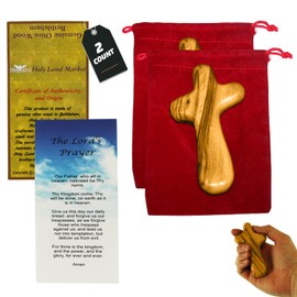Holy Land Market Comfort/Holding Cross Also Known as Palm or Hand Cross With Velvet Bag And Two Certificates (4 Inches) (2)