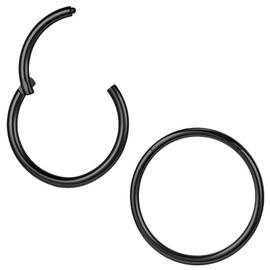 ZS 2Pcs ASTM F136 Titanium 6/7/8/9/10/12/14mm Cartilage Tragus Helix Earring Hoop 20G 18G 16G Lip Rings Hinged Nose Rings Septum Conch Piercings Jewelery (Black,20g,8mm)