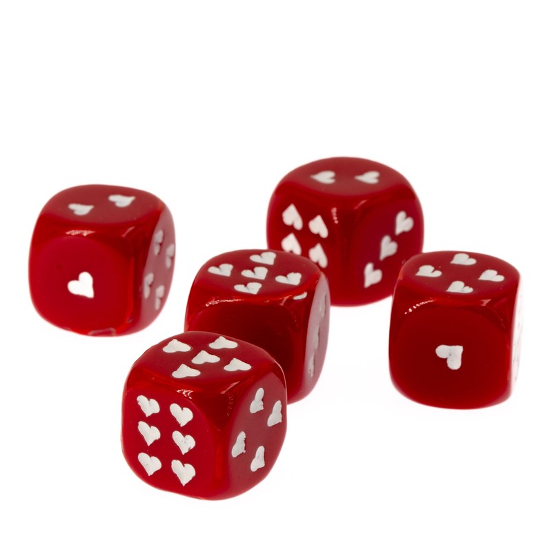 WeLoveDice - Dice Red with White Hearts - Made in