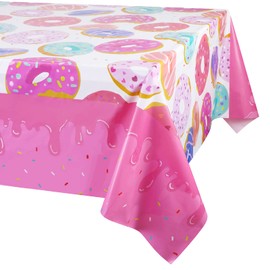 PHOGARY Donut Theme Tablecovers, Disposable Tablecloth, Dessert Time Party Supplies, Ideal for Girl Birthday Parties, Baby Showers, Donut Parties