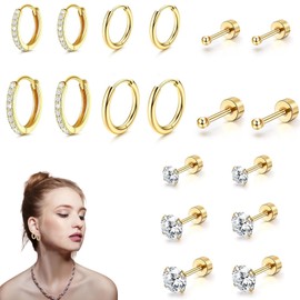 9 Pairs of Earrings Gold, Piercing Ear Helix Piercings Gold, Stud Earrings Gold Suitable for Girls and Women, Golden Earrings Women Can Be Given to Your Female Friends and Loved Ones, etc, Synthesis
