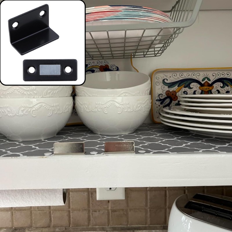 1-1/2" Cabinet Magnetic Catch 4Pcs Black, 0.08 inch Thin L-Shaped