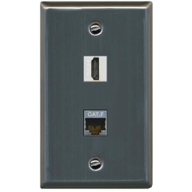 RiteAV HDMI and Cat7 Ethernet Wall Plate - Flat Style [Stainless Steel]