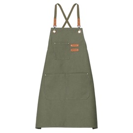 sourcing map Canvas Chef Aprons 78x68cm Adjustable Strap Cross Back Kitchen Cooking Apron with 3 Pockets for Men Women Chef, Green