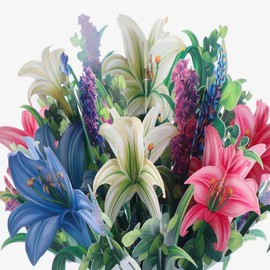 Pop Up Paper Flowers Greeting Card, 3D Lily Bouquet, Birthday Gifts for Mum Grandma Wife Daughter Girlfriend Sister