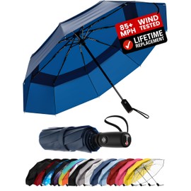 Windproof Travel Umbrella - Compact & Withstands Winds up to 85MPH, Strongest Premium Auto Folding Umbrella for Rain and Sun - Durable, Light & Portable for Women & Men, Fits Backpack & Cars