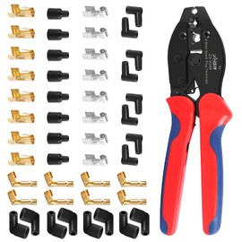 Zhushan Spark Plug Wire Crimping Tool Kit – 8.5mm Ratchet Crimper for Spark Plug Wires, Includes 24PCS 180°/90°/Straight Coil Terminals and 24PCS Boots