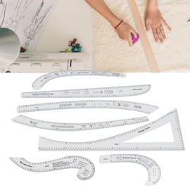 7Pcs Fashion Clear Metric Sewing Ruler Set, French Curve Pattern Ruler Kit for Beginners, Tailors, and Designers, Fashion Design Dress Makers Ruler, Clear Sewing Tailors Pattern Making Ruler