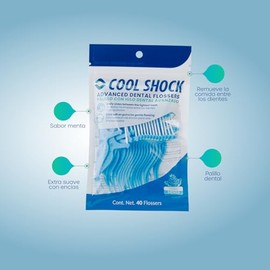 Cool Shock | Flossers con hilo firme y mango antideslizante. Incluye 3 Bolsas c/40pz .3 Estuches c/12pz.